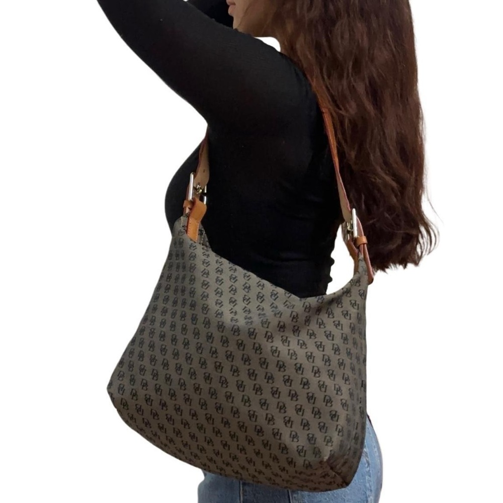 Vintage Dooney & Bourke Grey & Black Hobo Leather Tote
